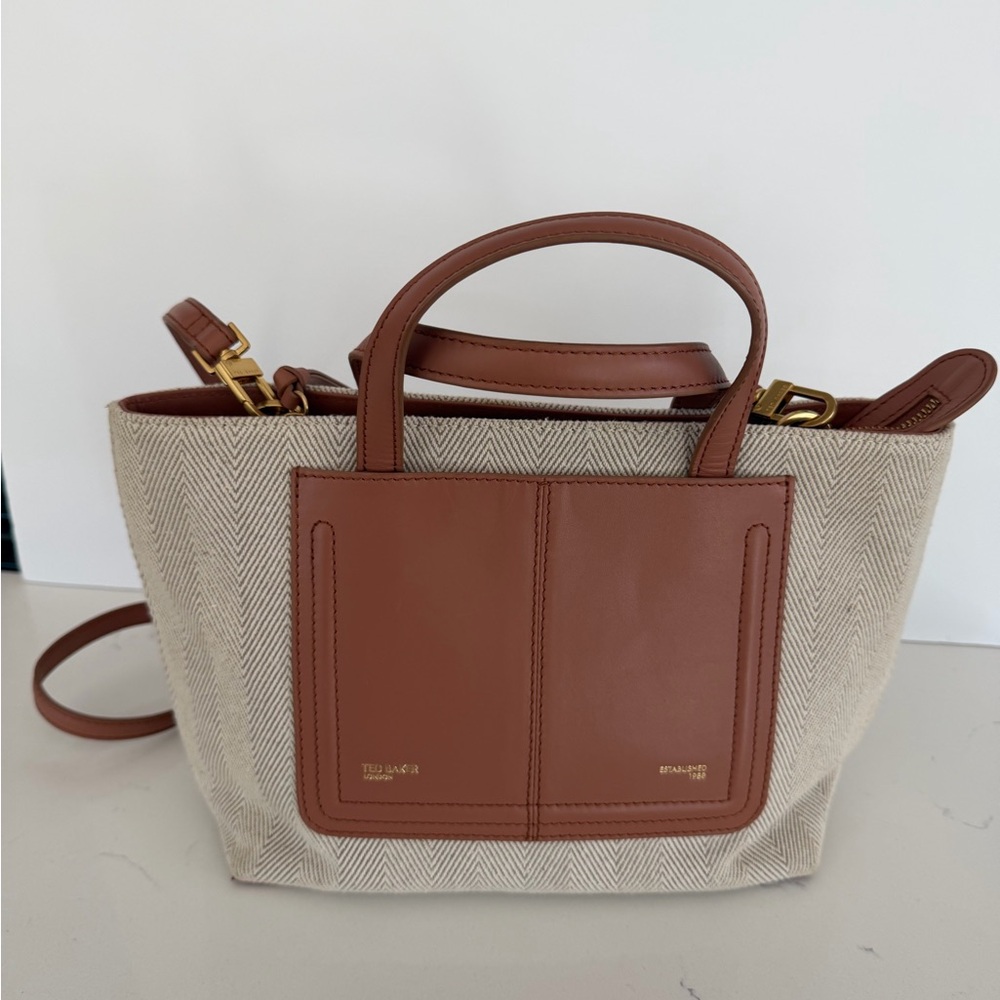 Ted Baker Beige and Brown Canvas Tote Crossbody Bag - Picture 6 of 14
